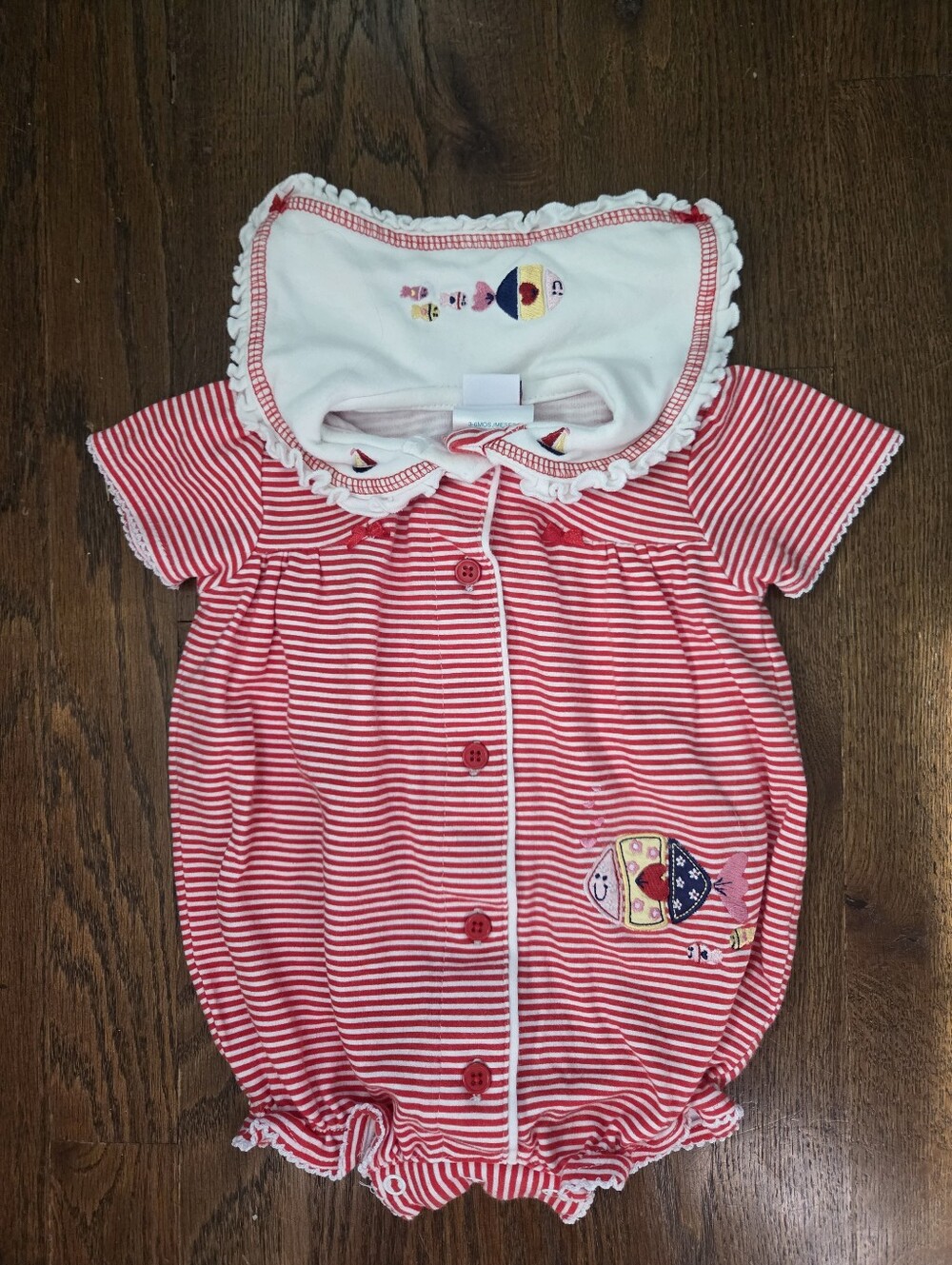Okie Dokie Girls 3/6m Red Striped Fish Bubble Romper